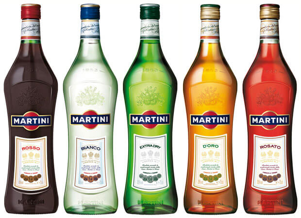 five bottles of martini vermouth