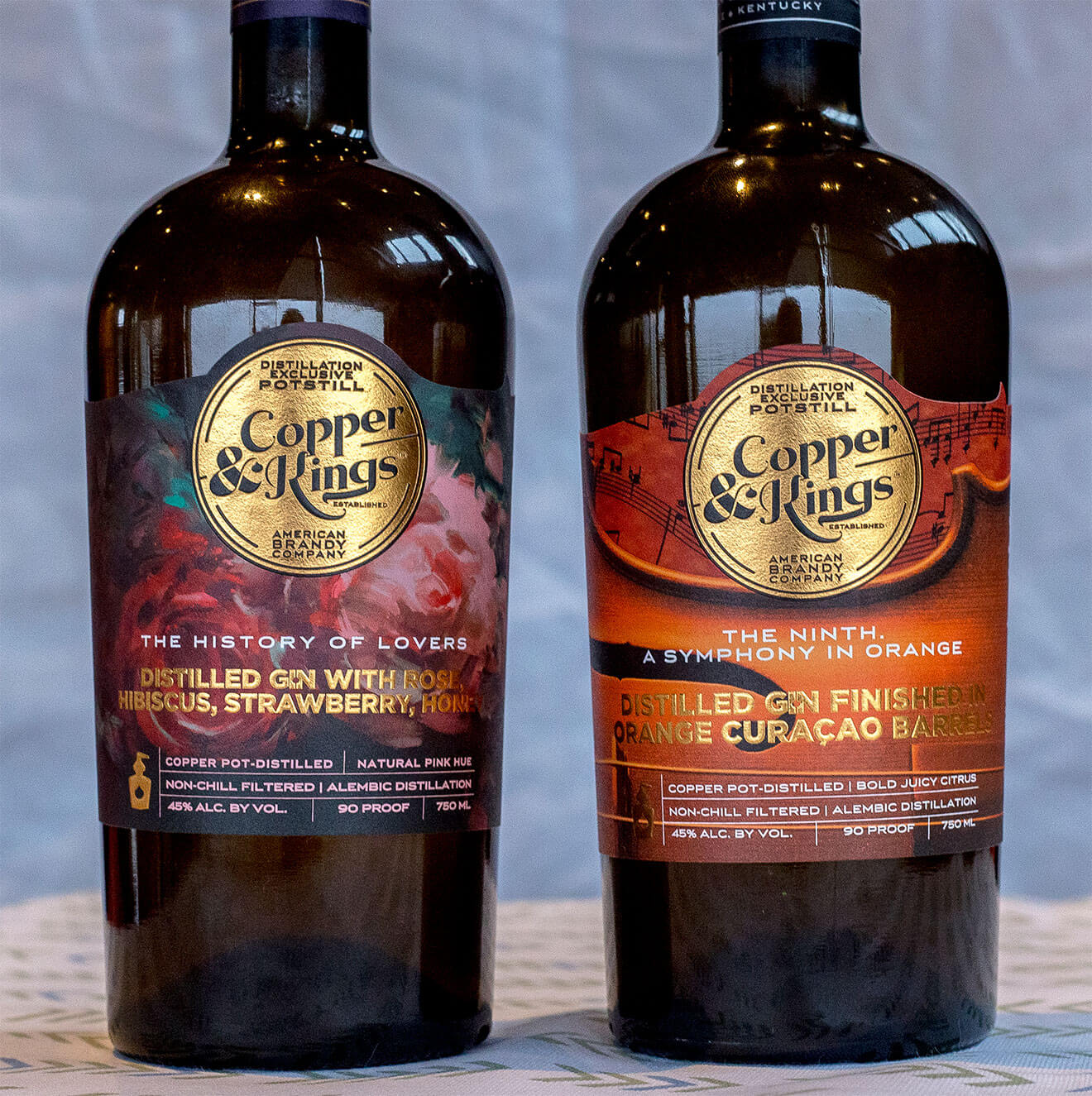 The History Of Lovers and The Ninth, premium gin bottles