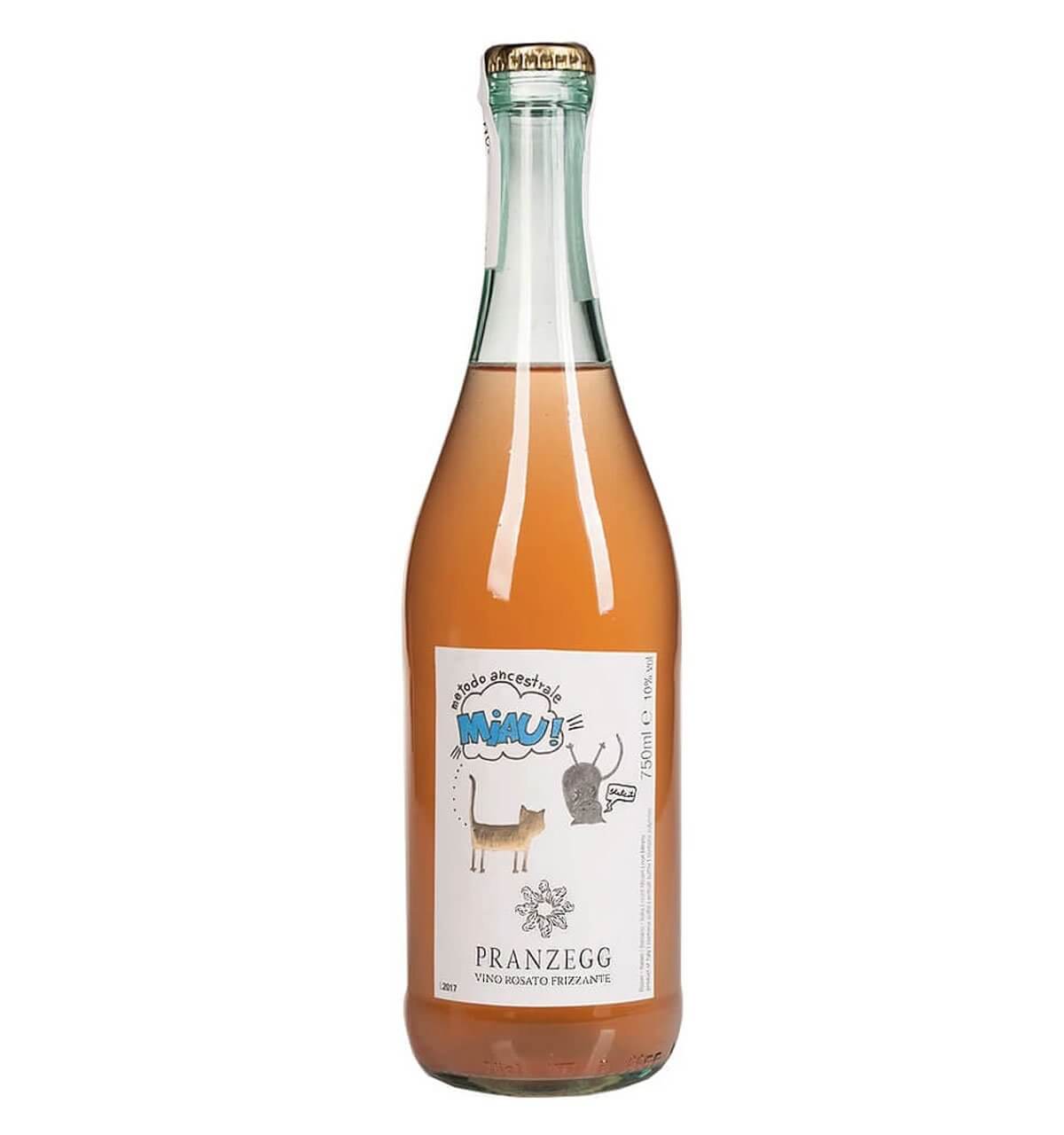 2017 Miau! Pranzegg Vino Rosato Frizzante, bottle on white