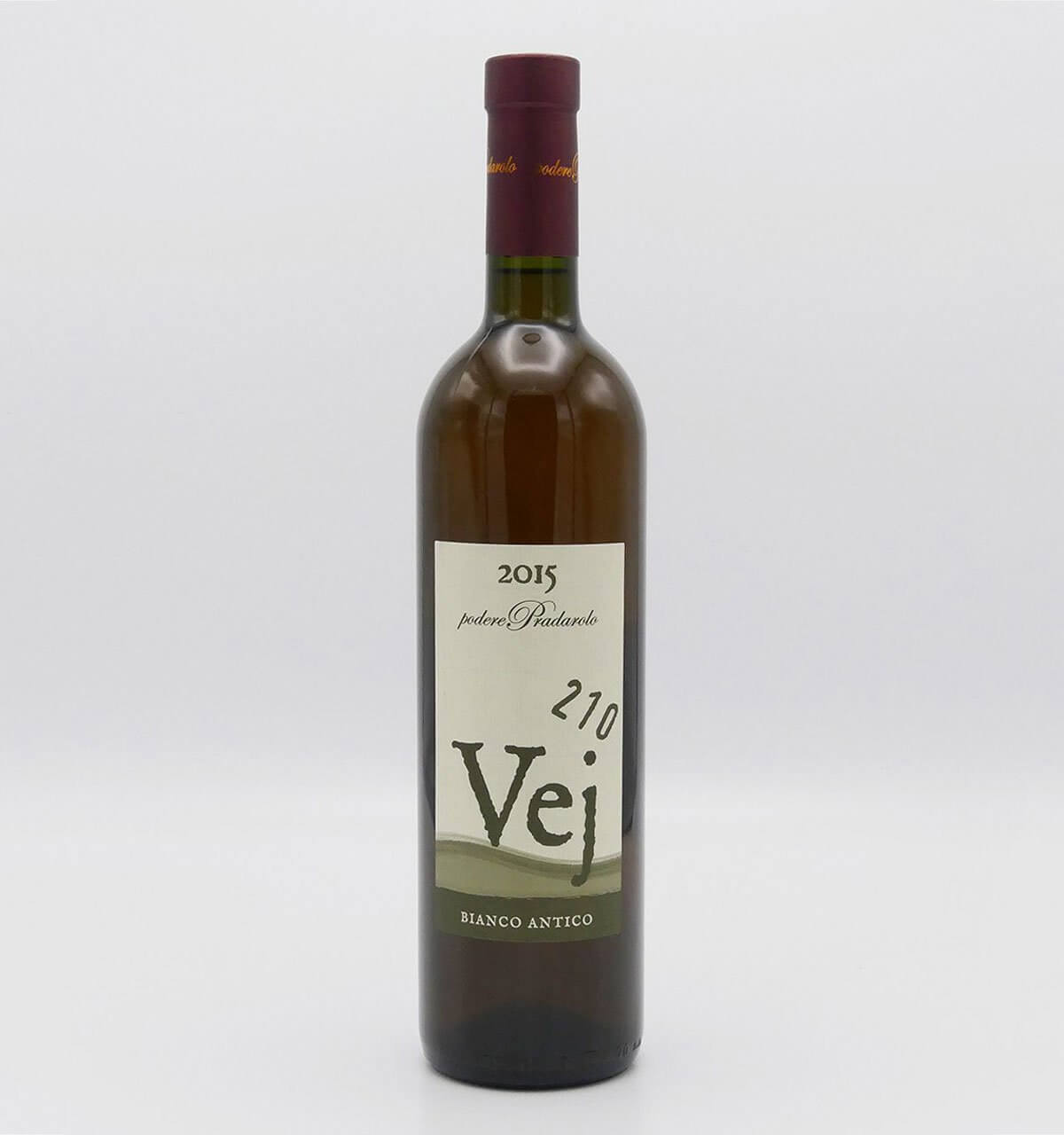 2017 Podere Pradarolo Vej Bianco Antico, bottle on light back