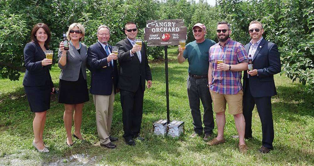 Local officials toasting the relocation of Angry Orchard to Walden, N.Y.