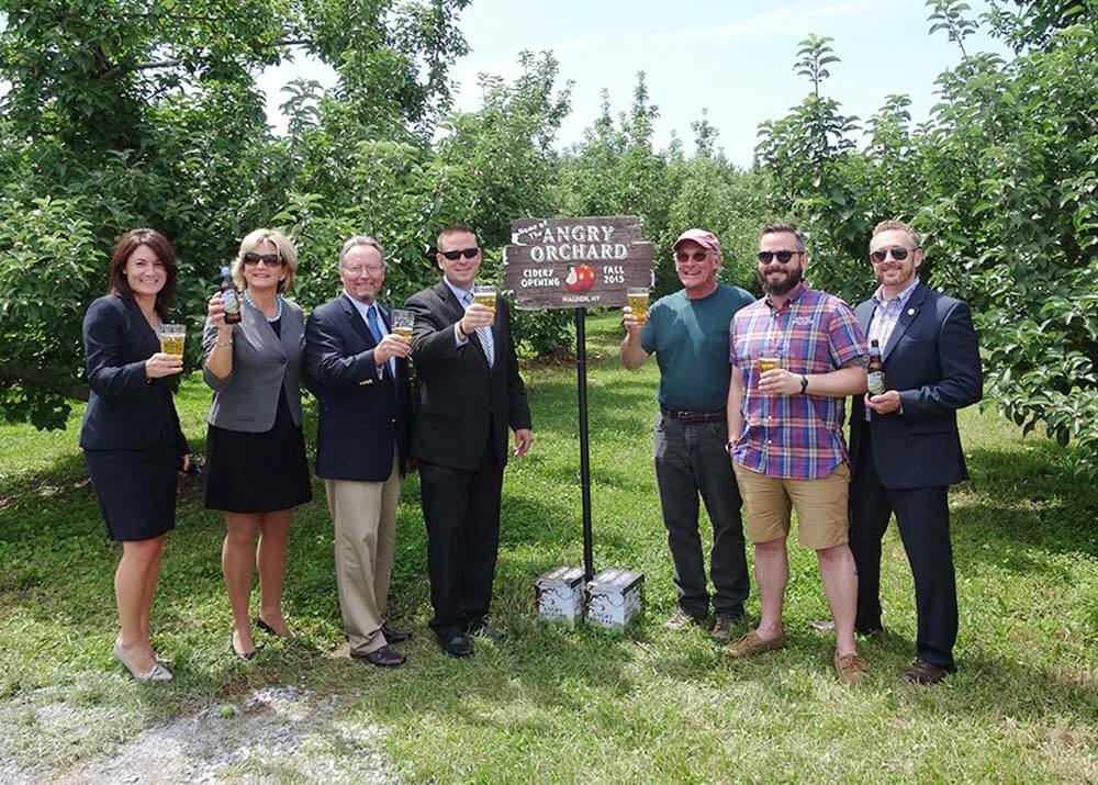 Local officials toasting the relocation of Angry Orchard to Walden, N.Y.