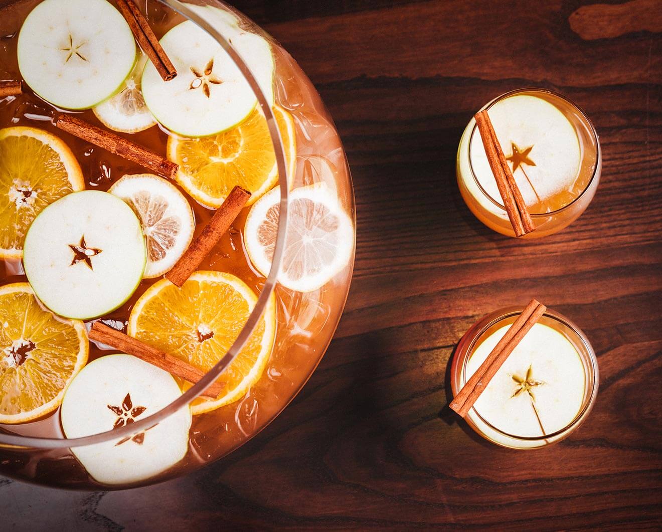 Apple Cider Punch, cocktails, punchbowl, overhead view
