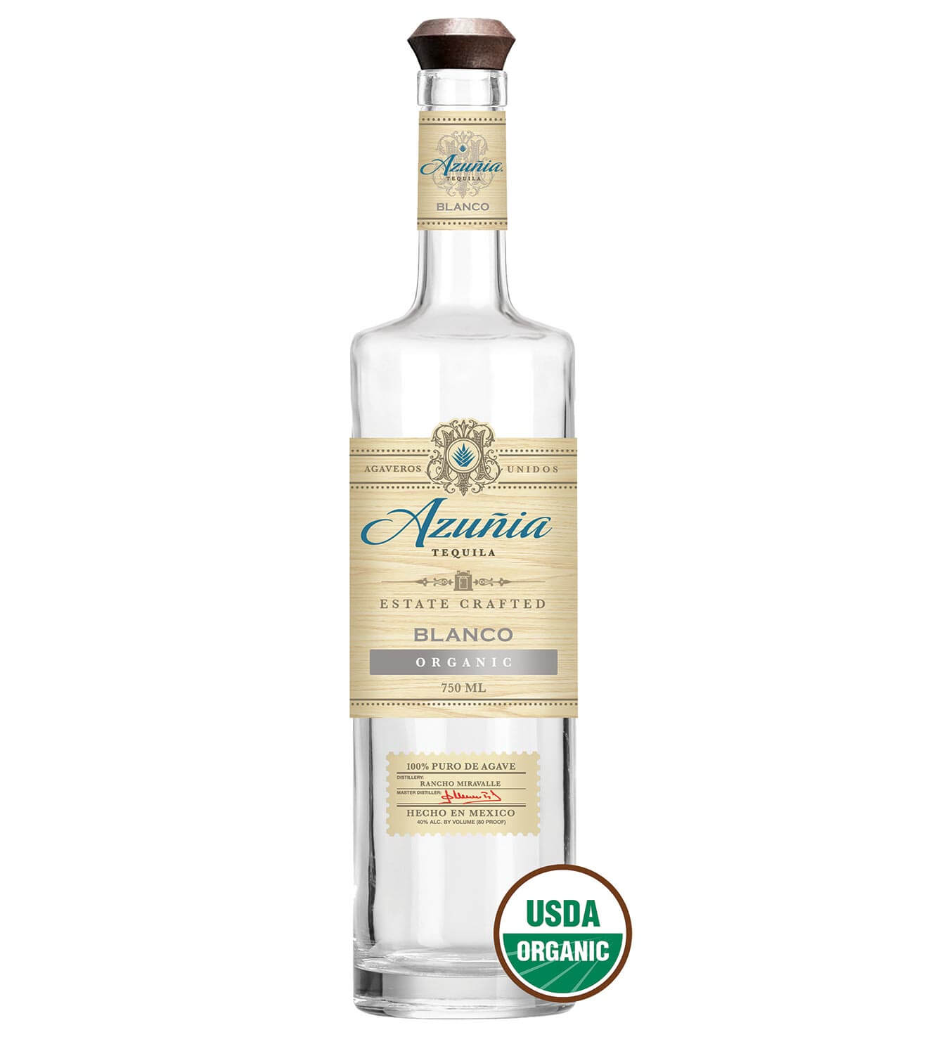 Azuñia Tequila 'No Plastic Straws 365' - Take the Challenge, bottle on white