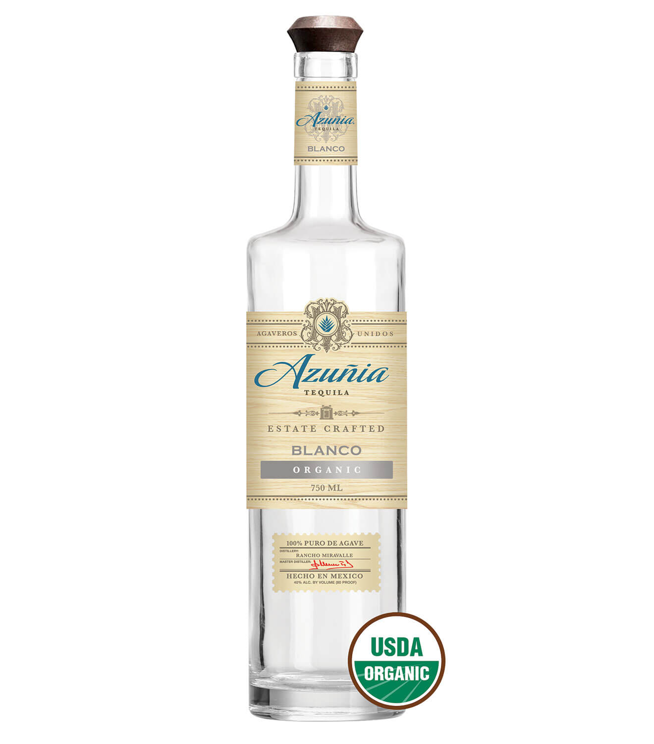 Azuñia Blanco Tequila, bottle on white