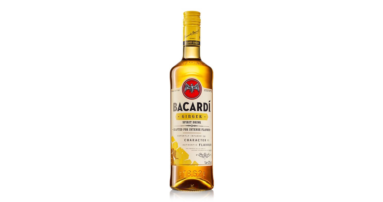 BACARDÍ Ginger, bottle on white, feature image