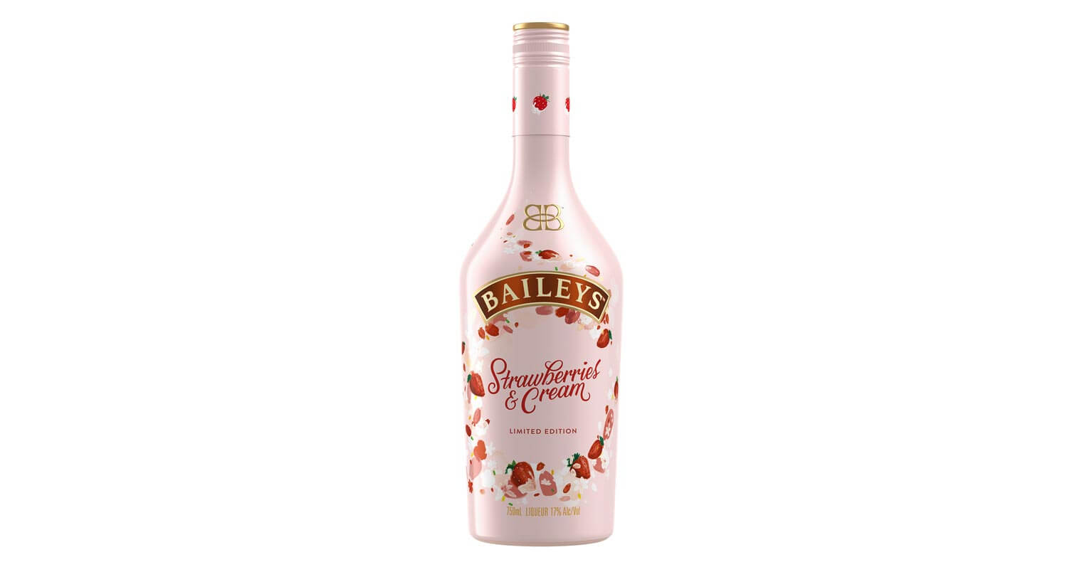 Baileys Strawberries & Cream, bottle on white, featured image