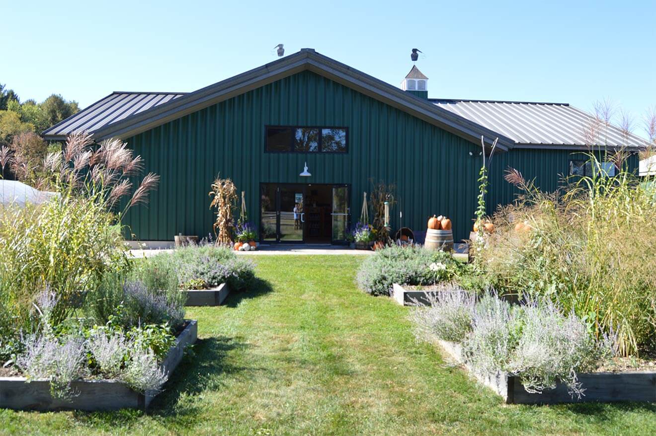 Berkshire Mountain Distillers front entrance and garden