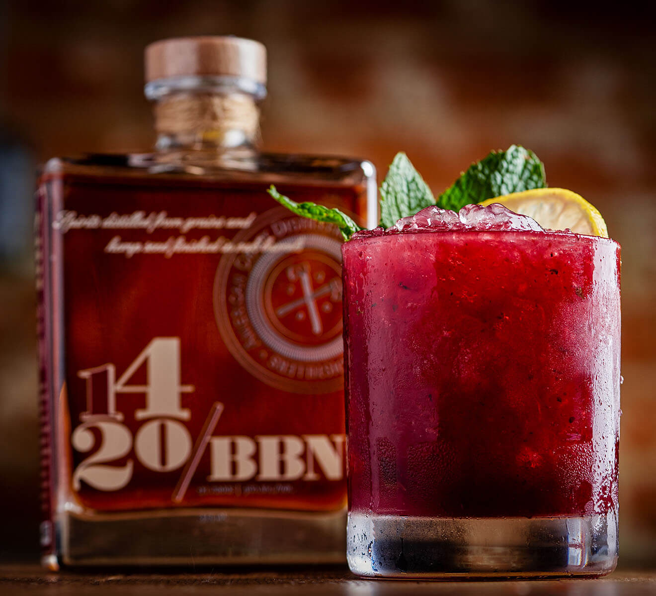 Berry Mint Julep, bottle and cocktail