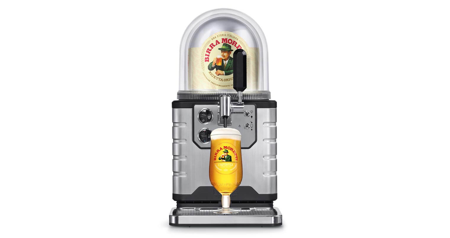 Birra Moretti and BLADE, draught system on white, featured image