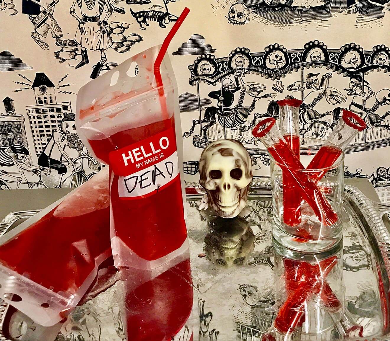 Bloody Booze Bags with Test Tube Blood Shots cocktails