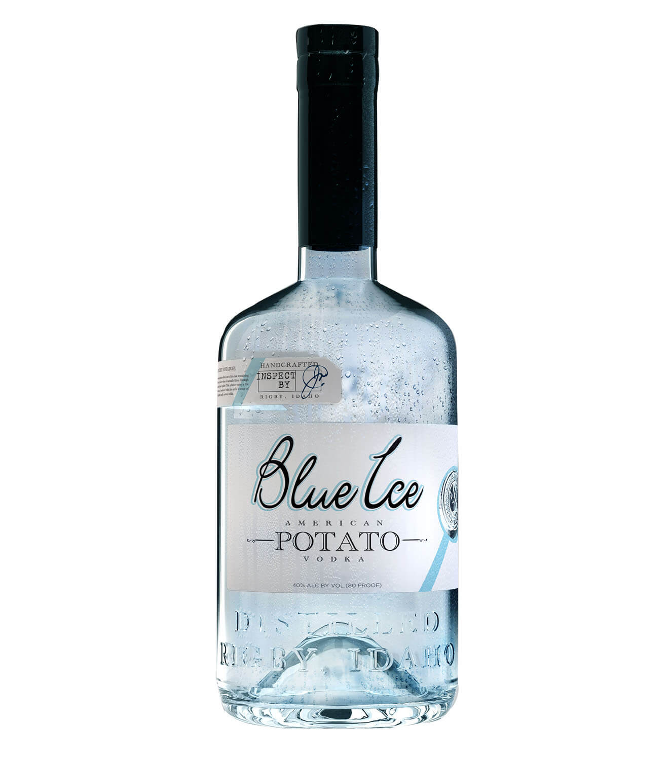 Blue Ice Vodka, bottle on white