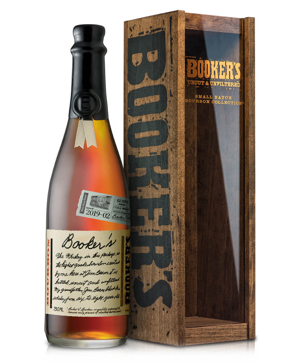 Booker’s Batch 2019-02, “Shiny Barrel Batch”, bottle and package on white