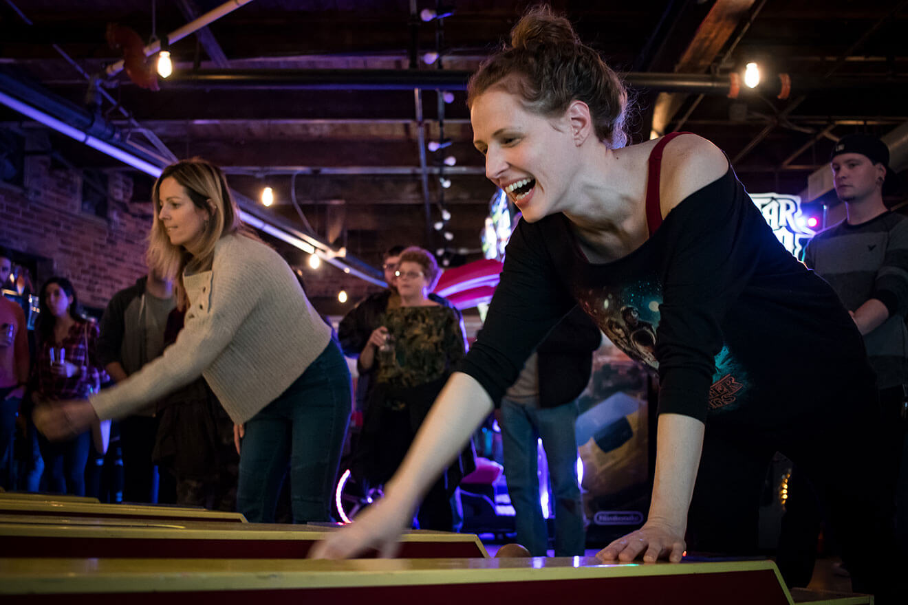 Boxcar Bar + Arcade, patrons playing