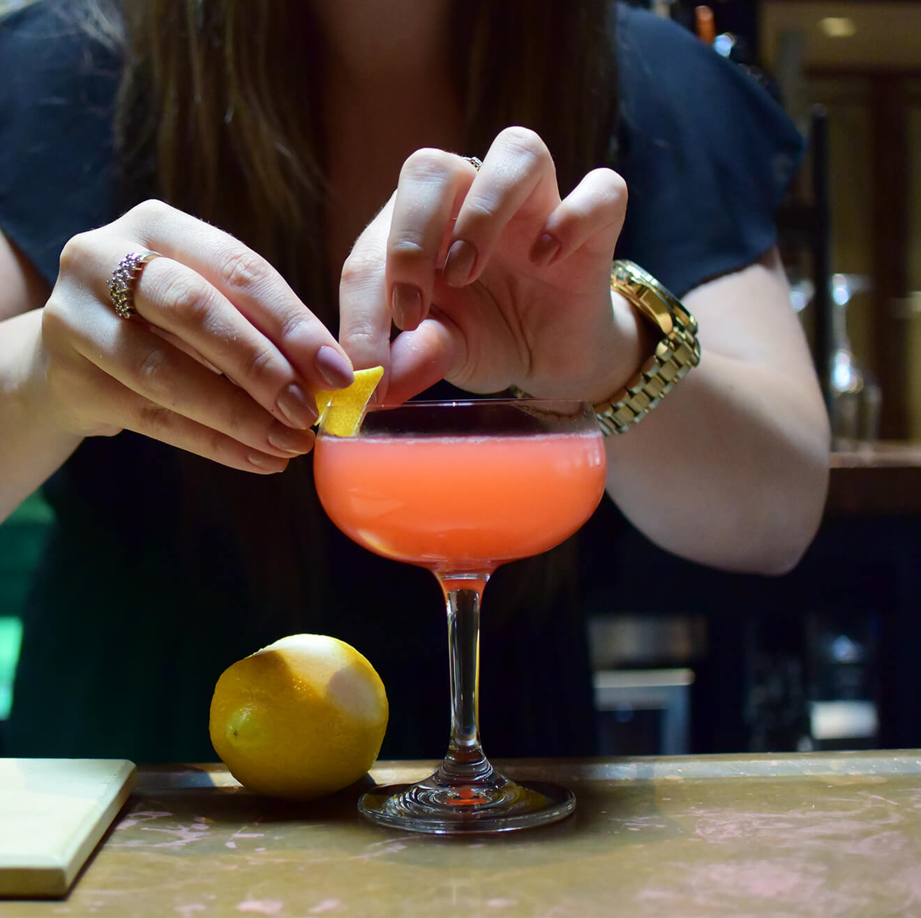 Brazilian Strawberry Blonde, cocktail with garnish