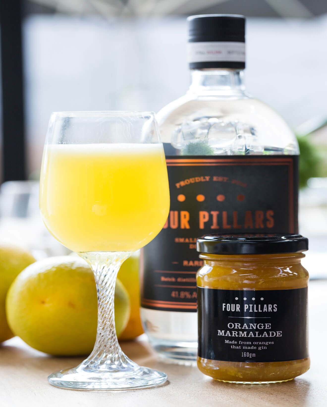 Breakfast Martini, cocktail with bottle and garnishes