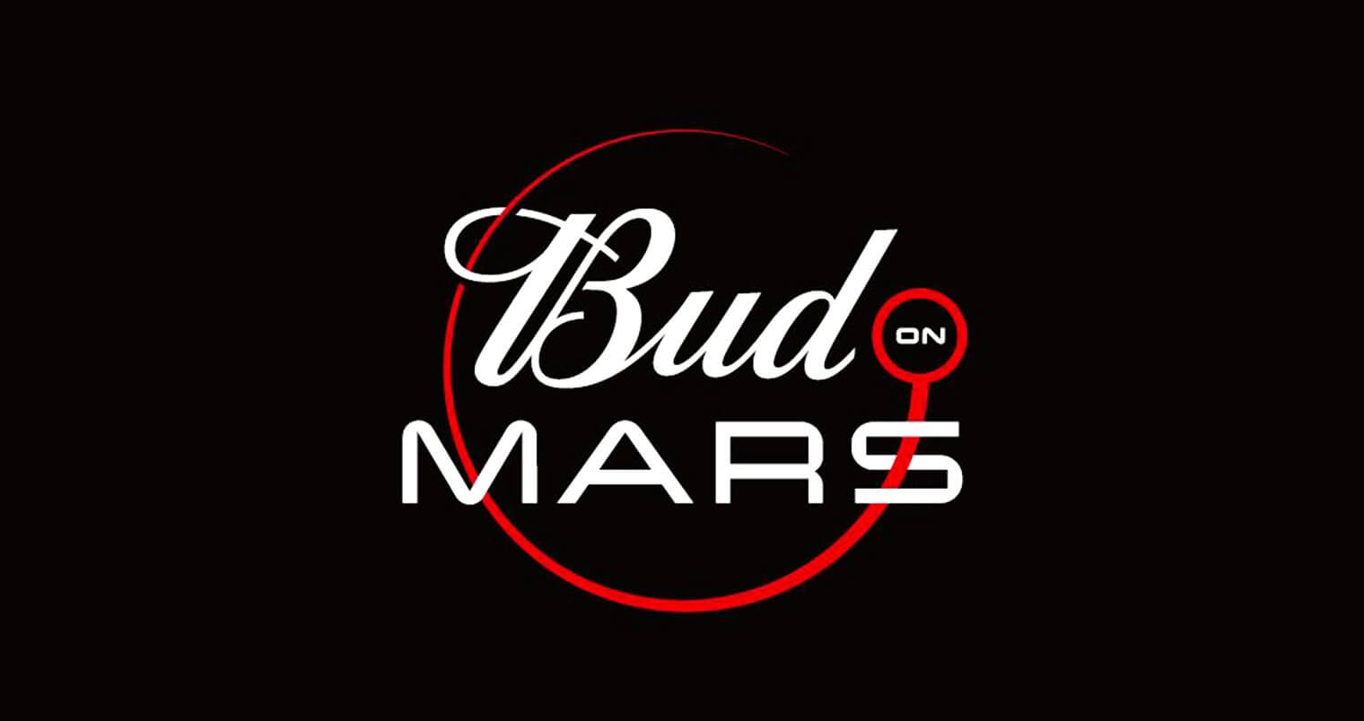 Budweiser First Beer on Mars, logo on black, featured image