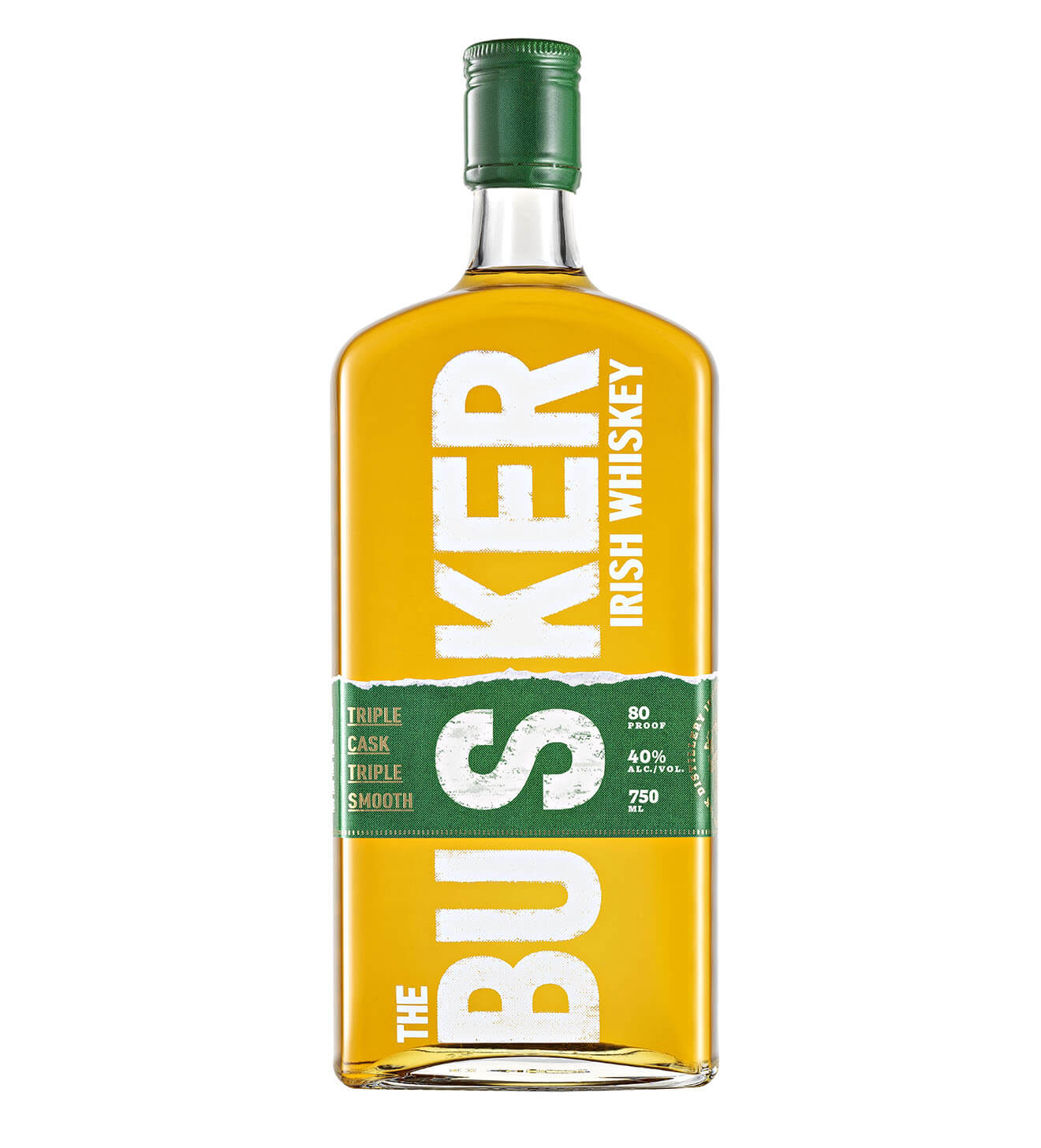 The Busker Irish Whiskey Triple Cask Triple Smooth, bottle on white