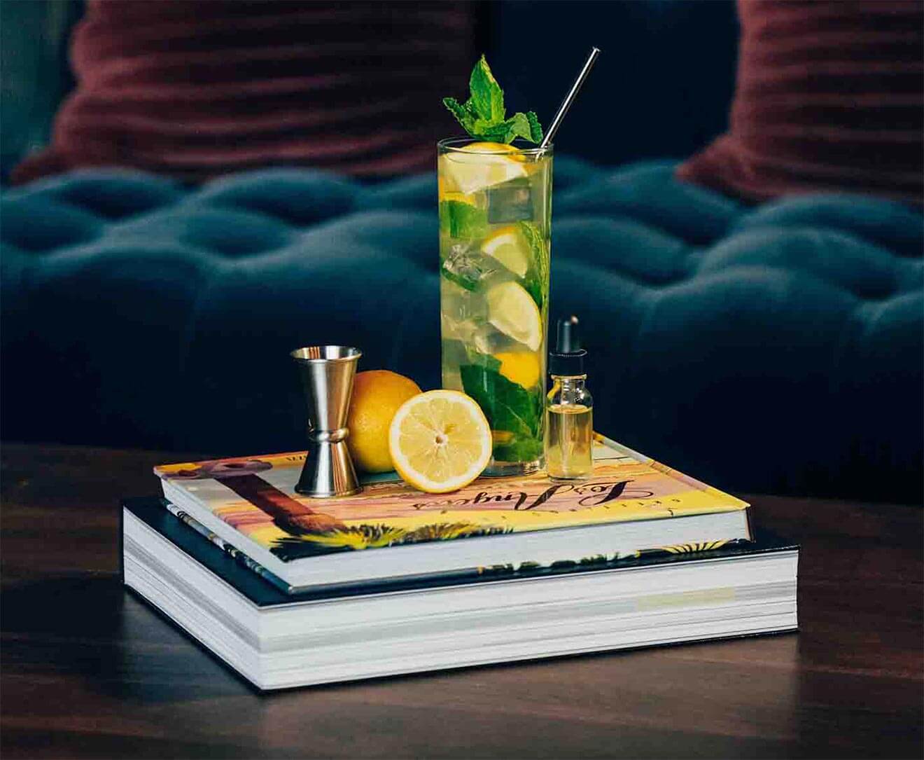 cb tea cocktail with garnishes