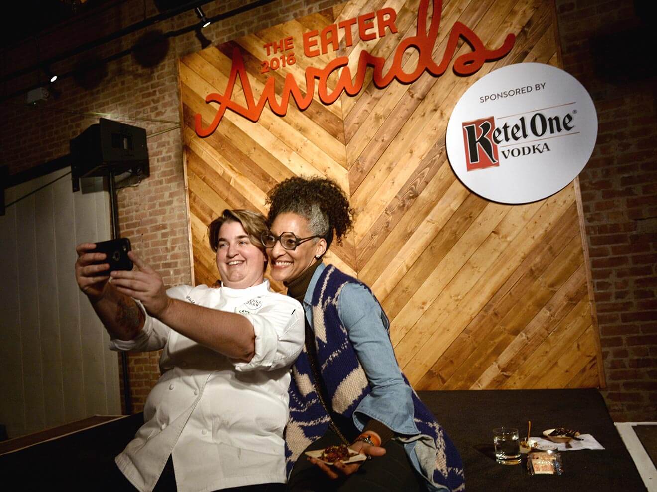 Carla Hall Poses with a 2016 Eater Awards Honoree