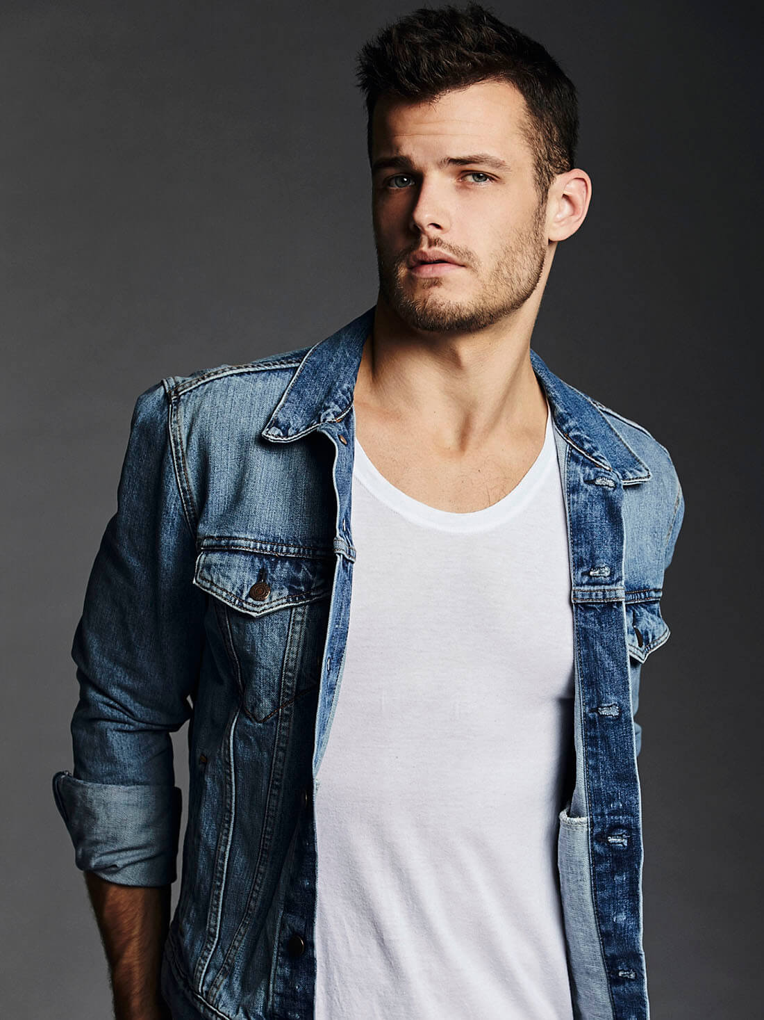 Chillin' with Michael Mealor, denim shirt, portrait