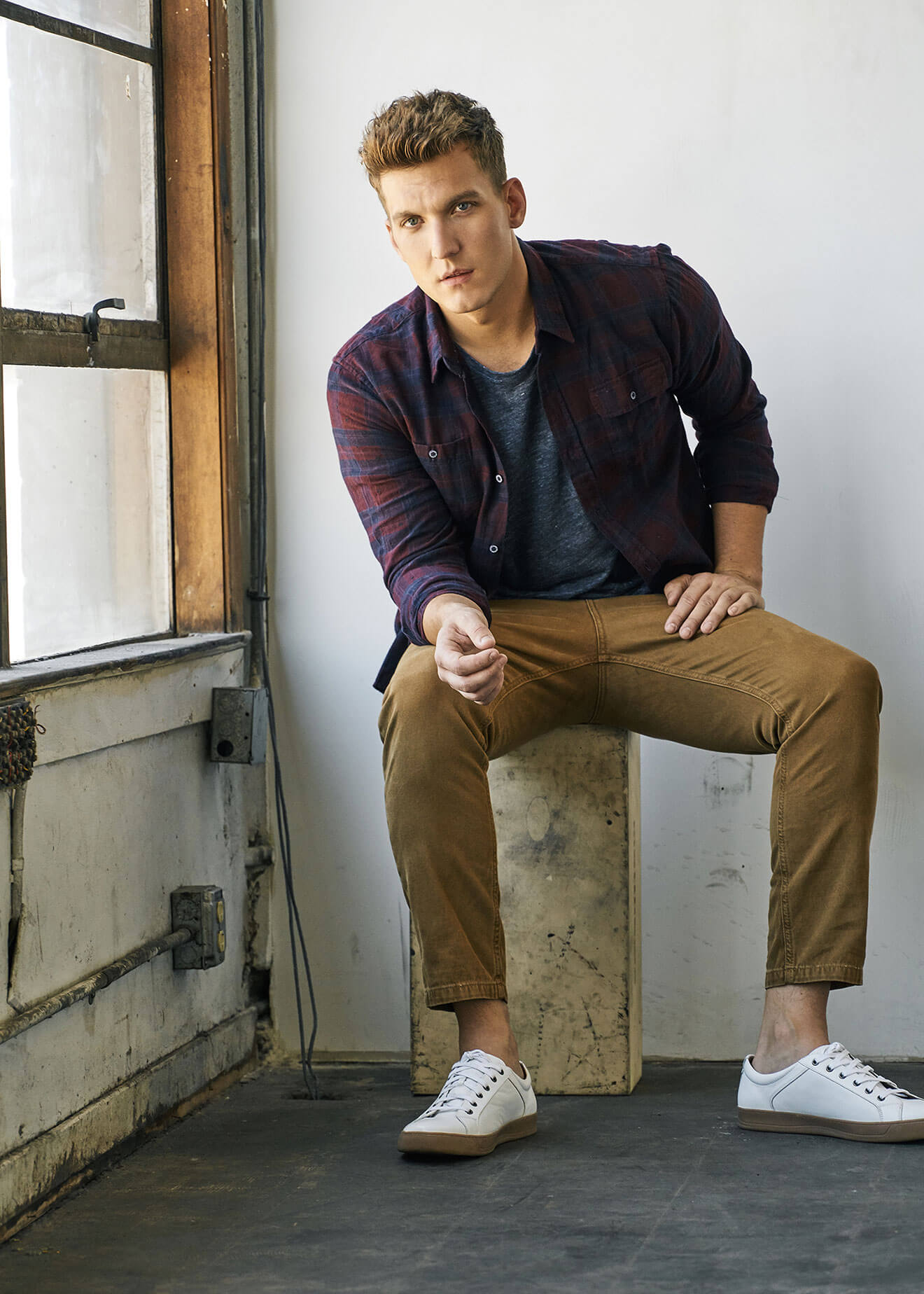 Chillin' with Scott Michael Foster, sitting on stool in corner