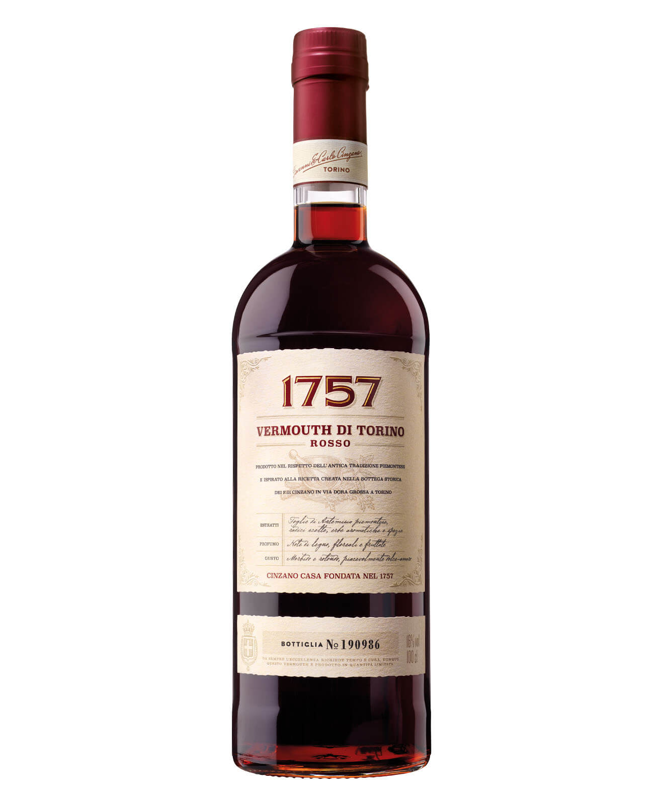 Cinzano 1757 Vermouth di Torino, bottle on white