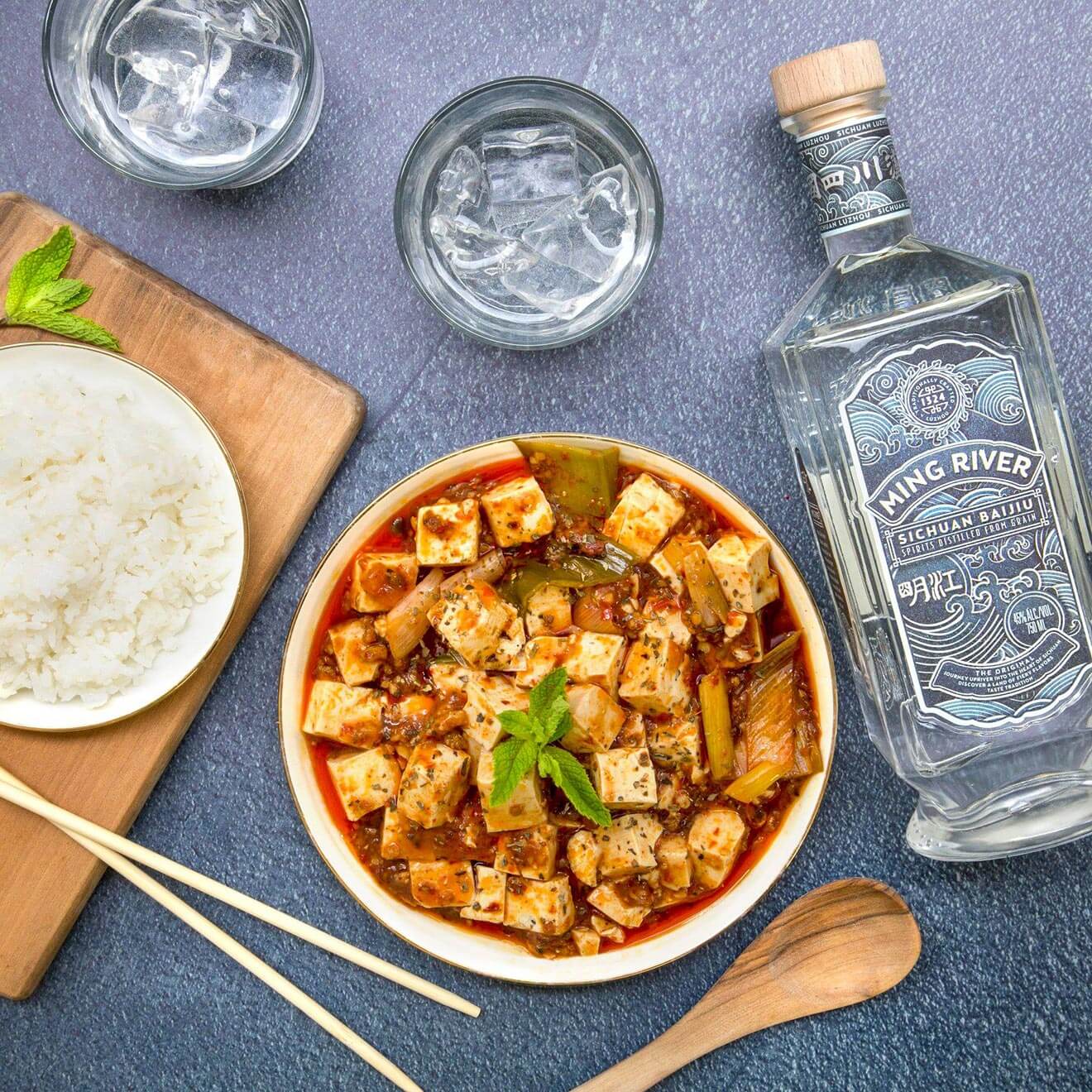 Cocktails and Snacks, bottle and dishes