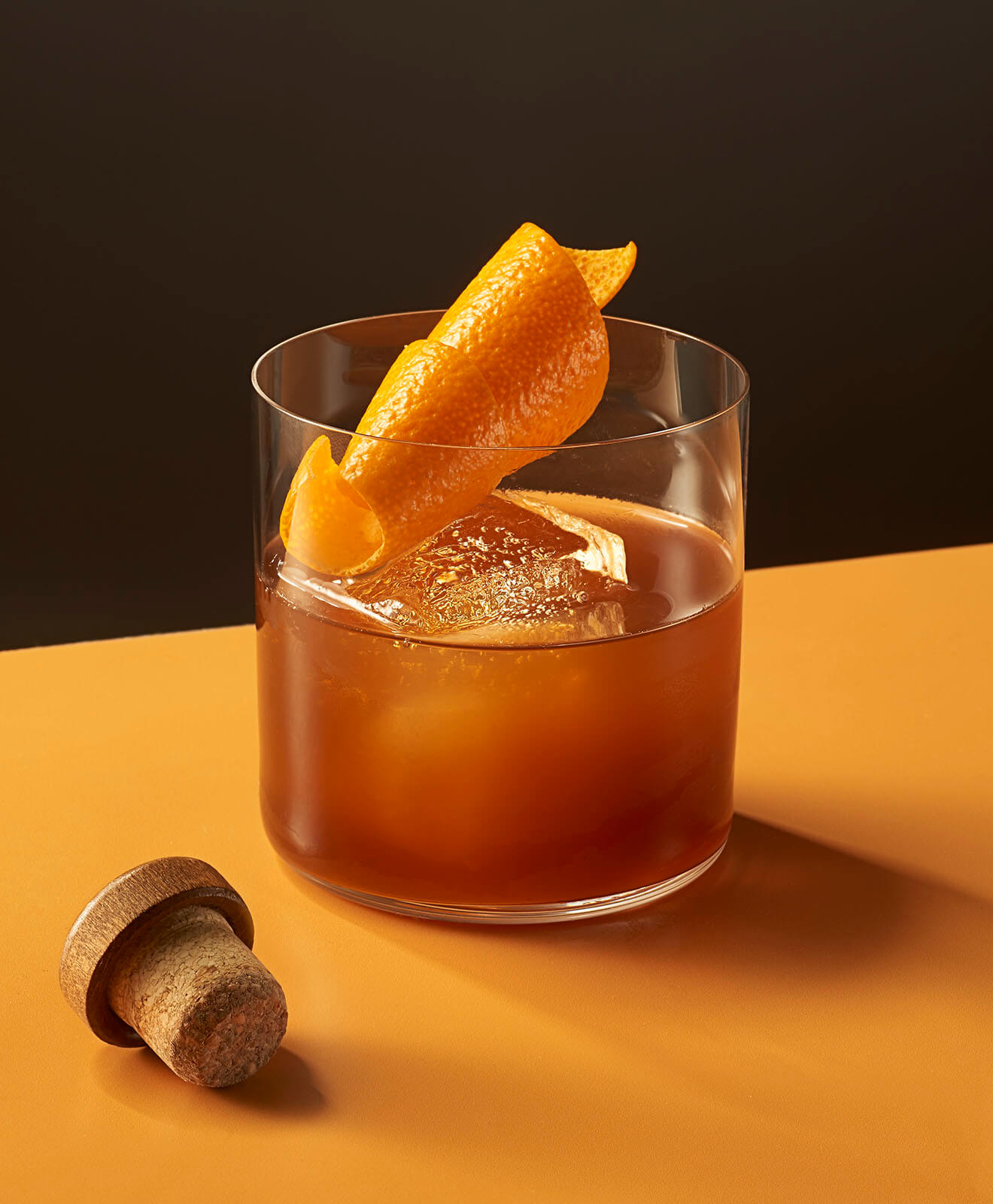 Cold Fashioned Cocktail, rocks glass, cork