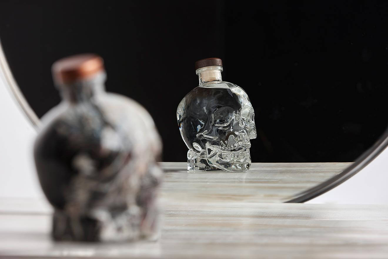 Crystal Head Bottles on display