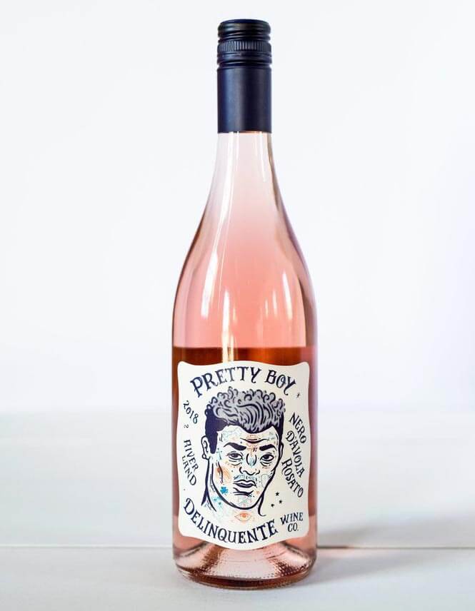 Delinquente Pretty Boy Rosato, bottle on light grey back