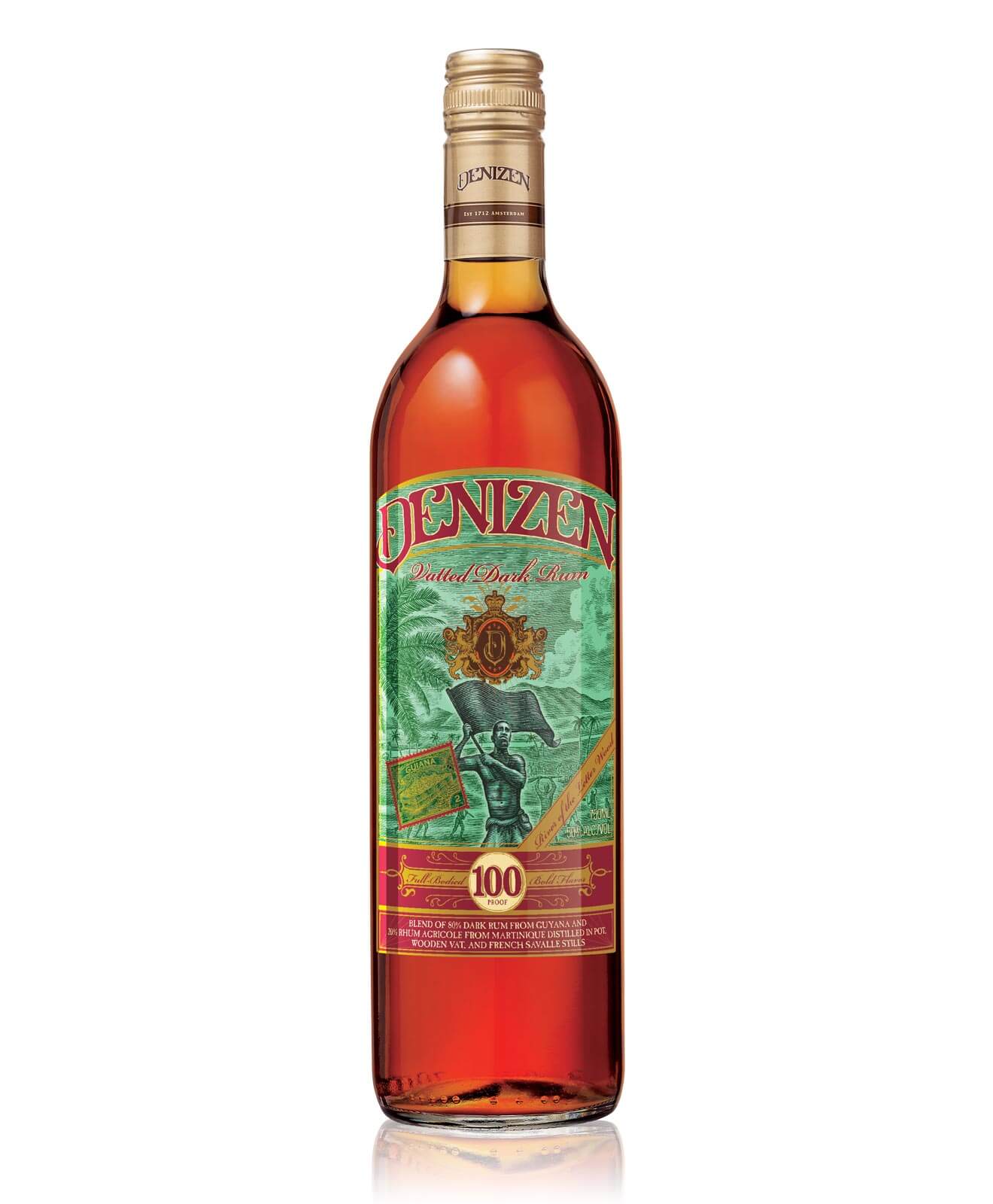 Denizen Vatted Dark Rum, bottle on white
