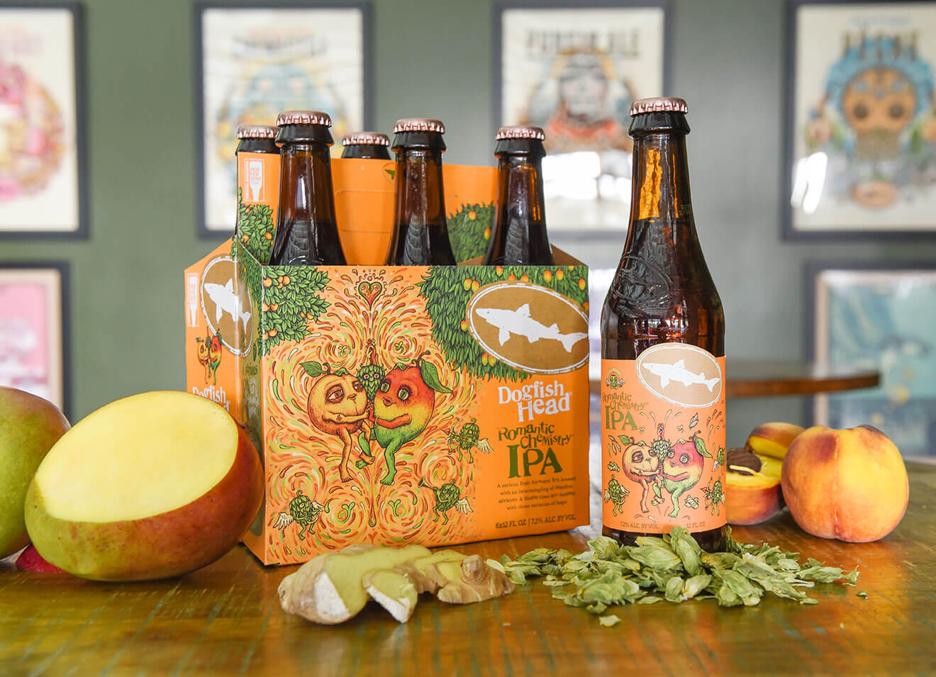Dogfish Head Brewery Romantic Chemistry, packaging, bottle and fruit garnish