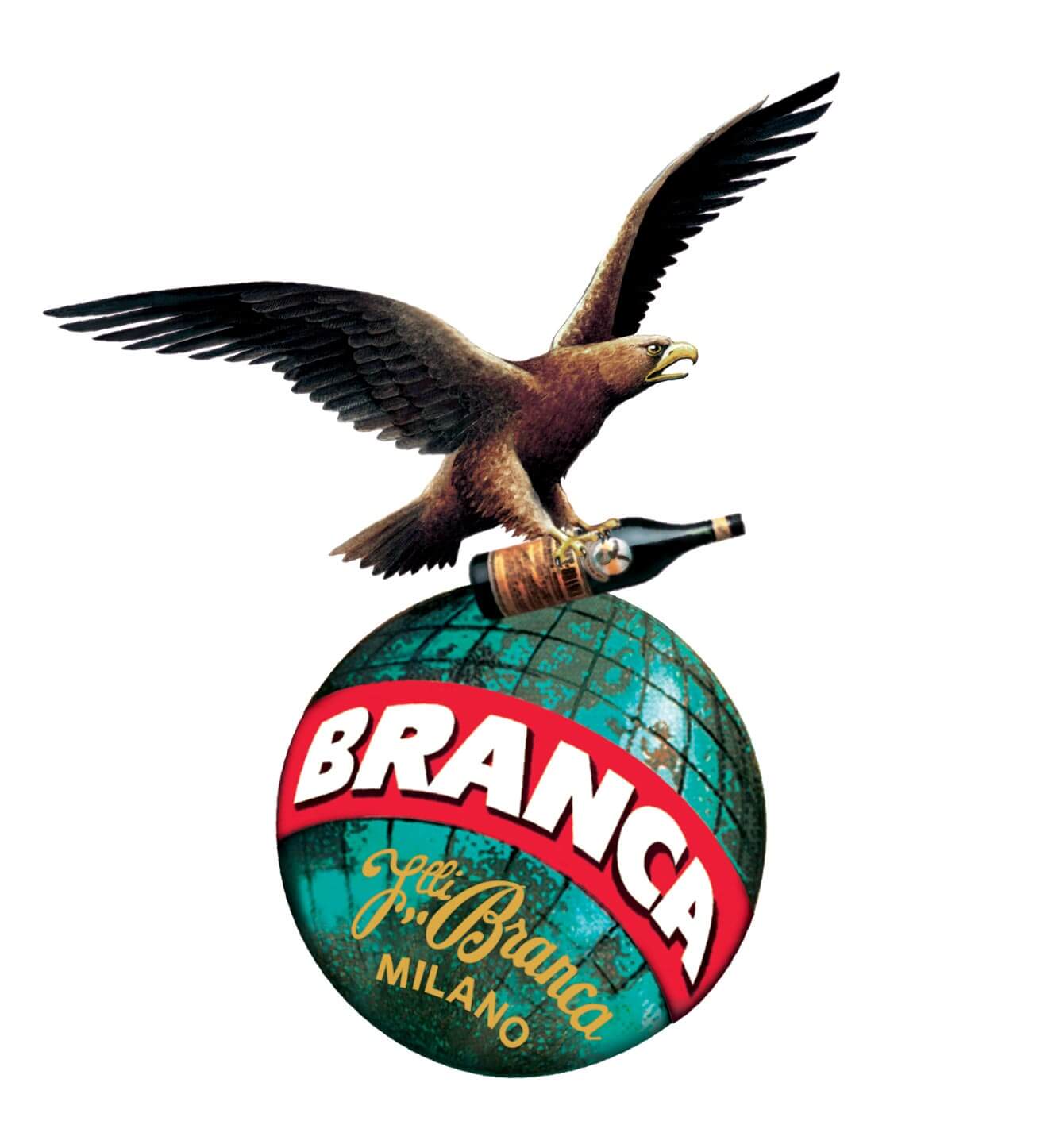 Fratelli Branca, logo eagle and globe on white