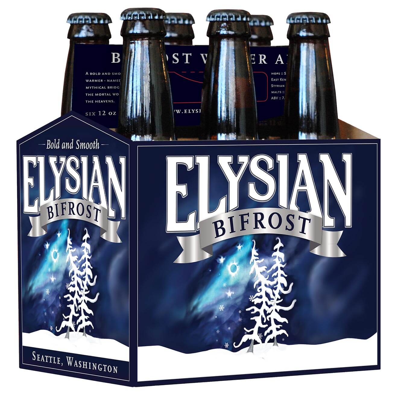 Elysian's Winter Seasonal Bifrost 6 Pack, package on white
