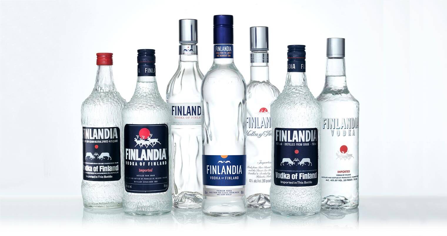 Finlandia Vodka New Packaging, bottle selections on white with reflection, featrured image
