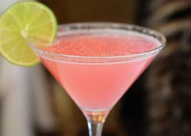 Femme Fizz pink martini with lime wheel