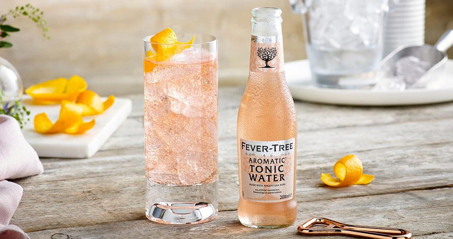 Fever Tree Pink Aromatic Tonic, bottle and glass, featured image
