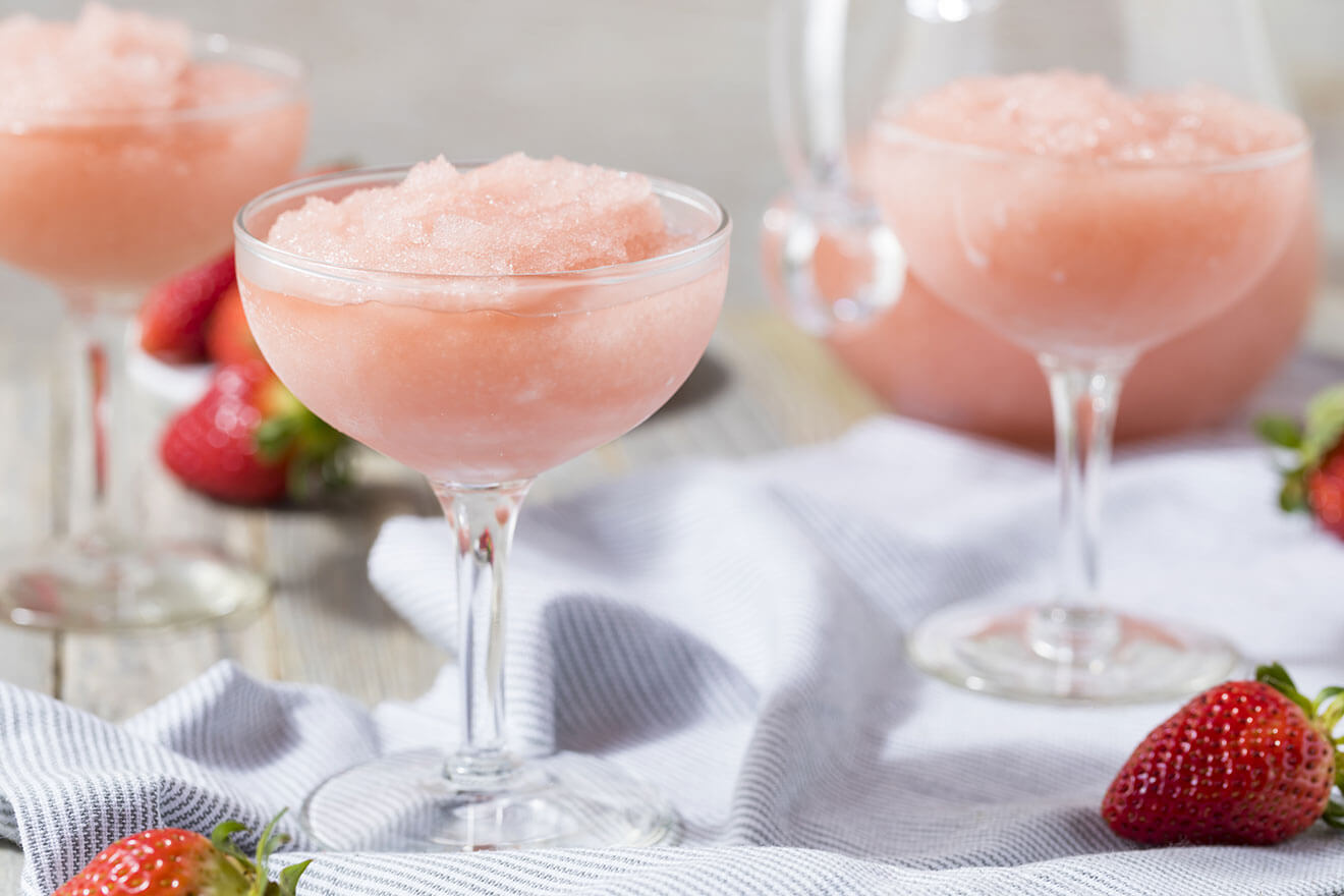 Frozen Rosé, frozen cocktails with garnish, martini glasses