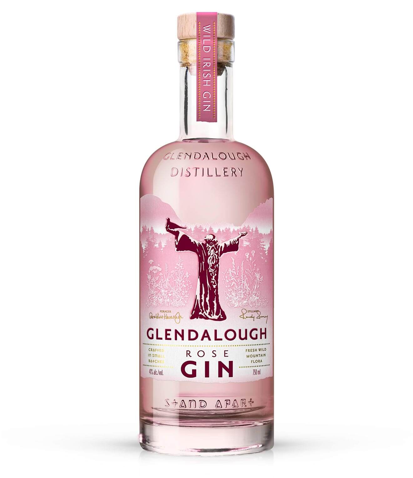 Glendalough Rose Gin, bottle on white