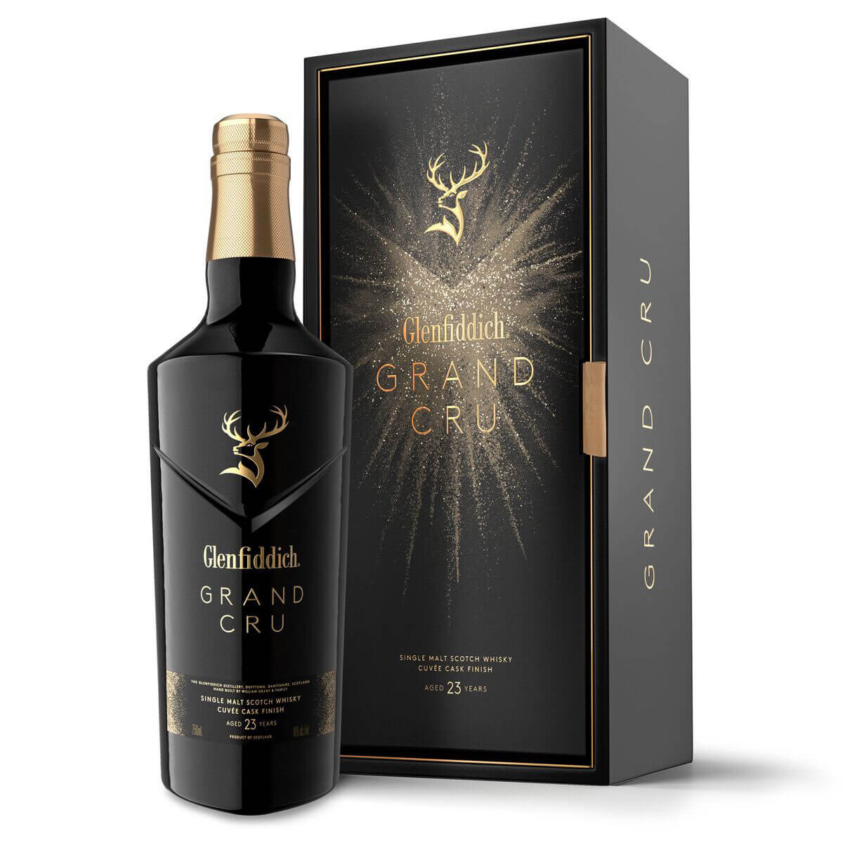 Glenfiddich Grand Cru, bottle and package on white