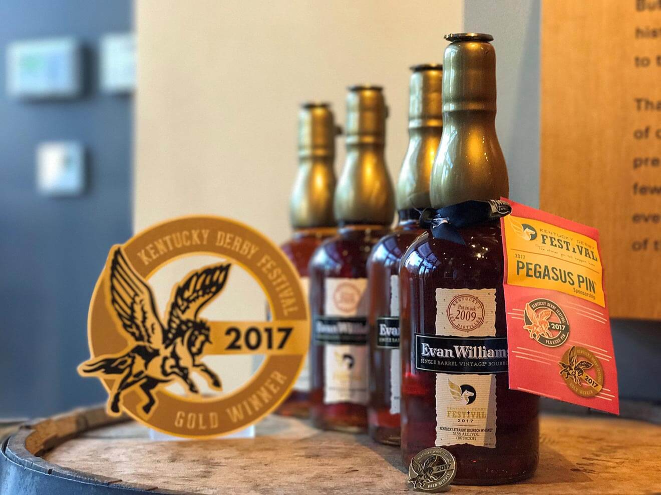 Gold Pegasus Pin Evan Williams Bottle 2017