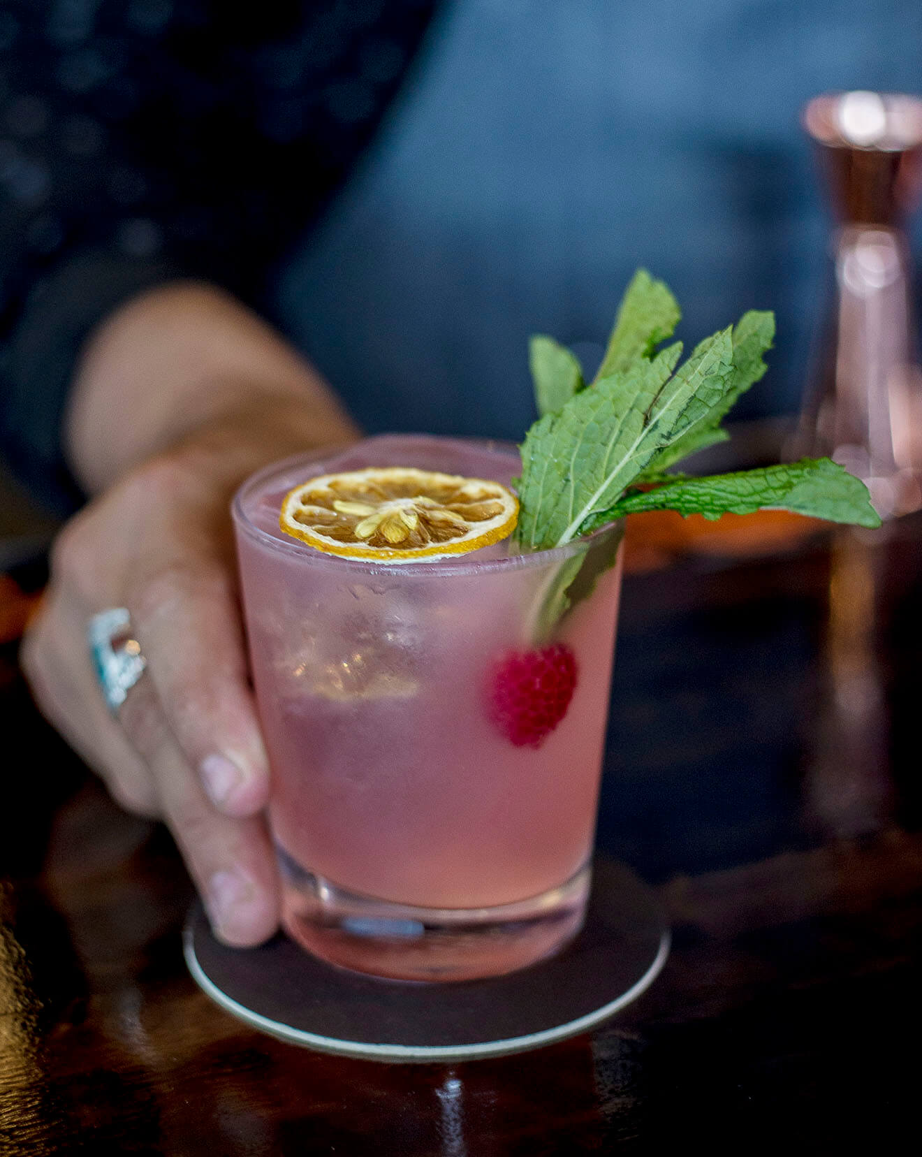 Guns And Rose, cocktail presentation, garnish