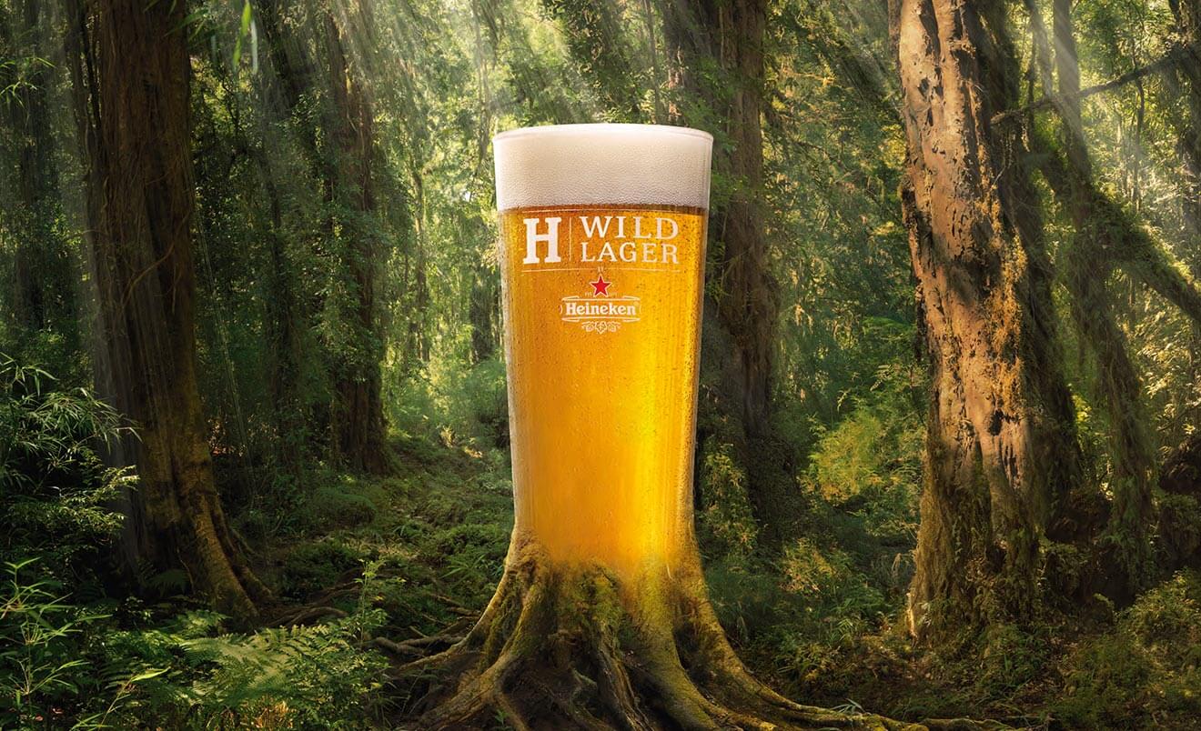 H41 Wild Lager Draft, branding, pint in forest