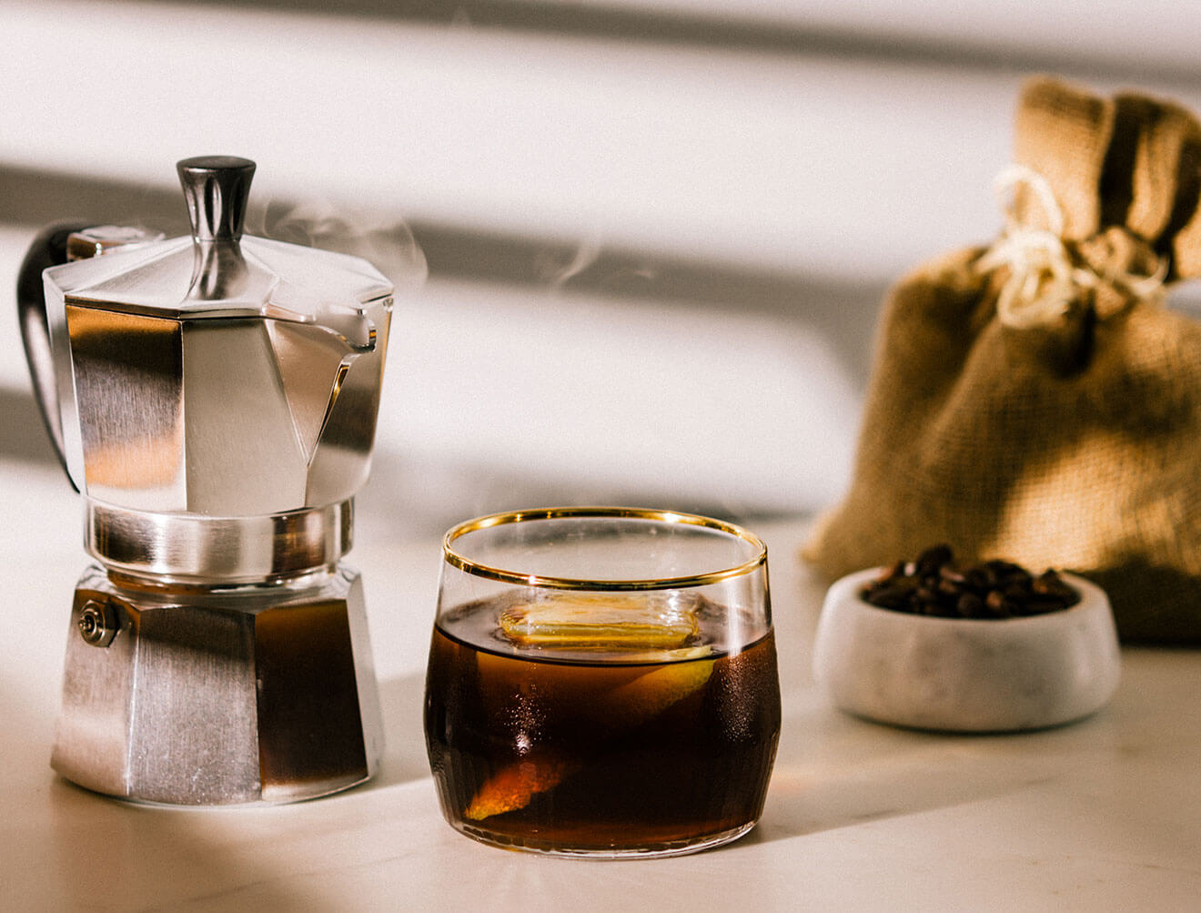 Havana Café, perculator, cocktail and coffee sack