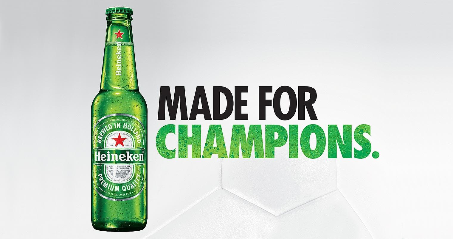 Heineken and the ICC, bottle and made for champrions message, featured image