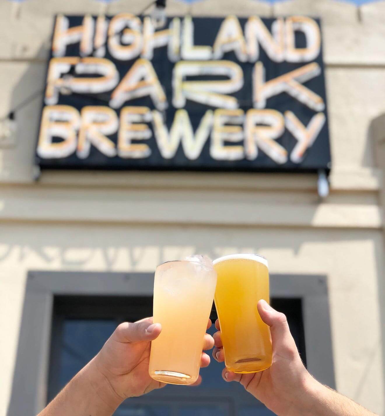 Highland Park Brewery, craft beer cheers, front entrance with signage