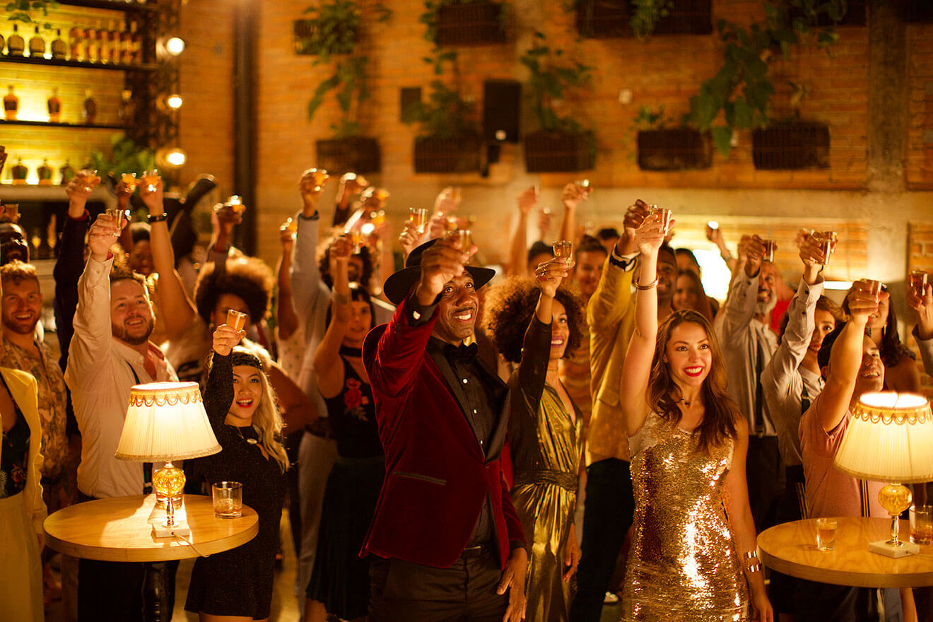 J.B. Smoove Crown Royal Crowd raising a glass