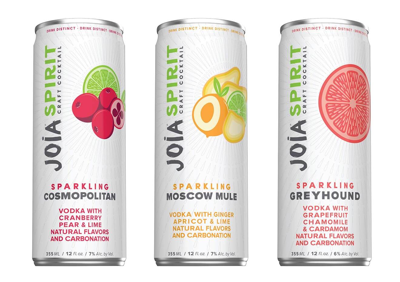 Joia Spirit Varieties, cans on white