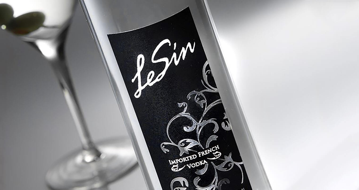 LeSin Vodka, bottle on grey with martini, featured image